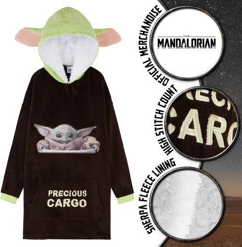 Miniatura 3 de Disney The Mandalorian - Manta con capucha para niños y adolescentes, manta de forro polar Baby Yoda Marrón/Verde