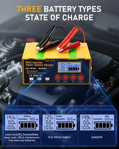Miniatura 5 de Cargador de batería inteligente de 12 amperios, litio, plomo-ácido (AGM/Gel/SLA), cargador de batería de automóvil con reparación por pulsos