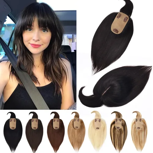 Miniatura 25 de Toppers de cabello humano real para mujeres con cabello delgado, 6 pulgadas, marrón oscuro