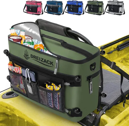 Dreizack Enfriador de kayak detrás del asiento, enfriador impermeable para kayak, enfriador de tabla de remo, compatible con silla de césped, Verde
