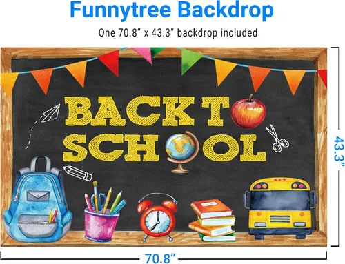 Miniatura 2 de Funnytree Telón de fondo para fotografía de regreso a clases, pizarra para niños, pancarta de fiesta escolar, autobús escolar, lápiz de tiza