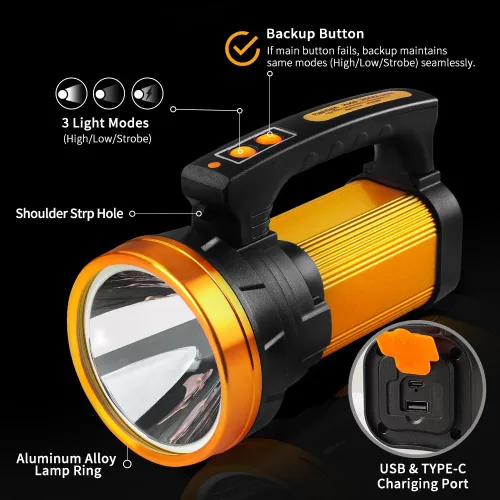 Miniatura 6 de Foco Recargable de 1800LM, Linterna Foco de 13600mAh, 80H de Larga Duración, IP67 Impermeable, 3 Modos, Luz de Foco para Camping al Aire Libre