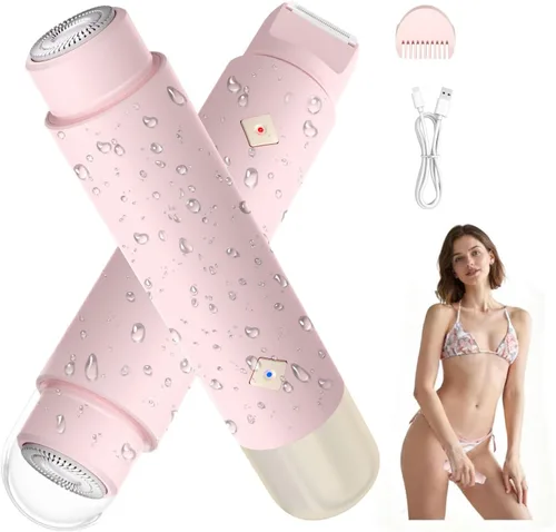 Miniatura 8 de Recortadora de bikini 2 en 1 para mujer, afeitadora eléctrica impermeable sin dolor para mujeres, afeitadora eléctrica de viaje de doble cabeza