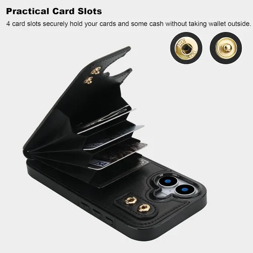 Miniatura 4 de Folosu Funda compatible con iPhone 17 con soporte para tarjetas, rotación de 360°, soporte de anillo de dedo con función atril, bloqueo RFID