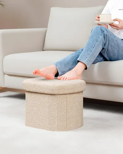 Miniatura 8 de B FSOBEIIALEO Otomana de Almacenamiento para Dormitorio, Reposapiés Otomano Plegable de Almacenamiento Boucle, Cubo Otomano Plegable Pequeño de Beige