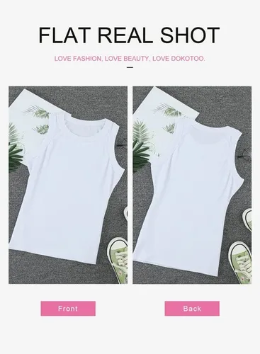 Miniatura 3 de Dokotoo - Camiseta ajustada sin mangas para mujer, tirantes anchos, escote bajo, con ribetes, deportiva, para entrenamiento