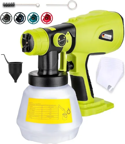 Pulverizador de pintura inalámbrico compatible con batería Ryobi One de 18V, capacidad de 1000ml, pistola de pintura en aerosol HVLP, 3 patrones y 4