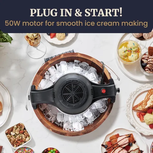 Miniatura 4 de Elite Gourmet EIM418 Máquina para hacer helados eléctrica con cubeta de nogal vintage de 4 cuartos estilo antiguo, utiliza hielo y sal de roca