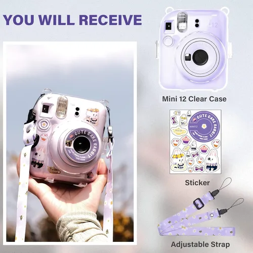 Miniatura 5 de Rieibi Funda transparente compatible con Fuji Instax Mini 12, funda de transporte para cámara instantánea Fujifilm Instax Mini 12 con bolsillo