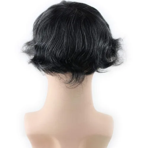 Miniatura 6 de Voloria Encaje francés de cabello humano real con PU piel fina Stock Toupee Hair Pieces 1B Mix 20% Color de pelo gris Mezcla 1B 20% cabello gris