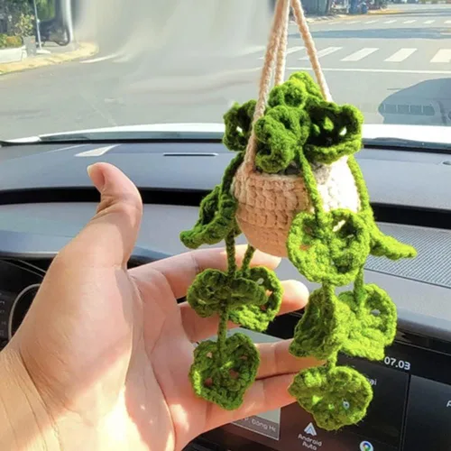 Miniatura 6 de Adorno para colgar en automóvil, lindo adorno de planta de ganchillo para espejo retrovisor, decoración de espejo retrovisor tejido a mano, Floret