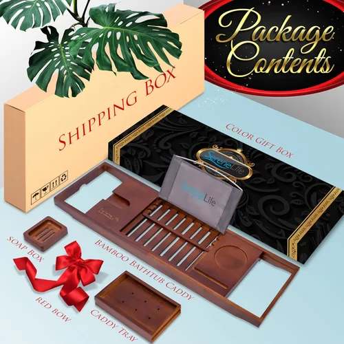 Miniatura 2 de SereneLife Bandeja de bañera premium con caja de regalo y juego de lazo, bandeja de baño expandible, regalos únicos de inauguración de la casa