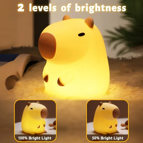 Miniatura 2 de Attivolife Capybara - Luz nocturna para niños, lámpara de noche de silicona animal recargable por USB, control táctil con regulador y temporizador