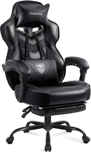Vonesse Silla de juegos, silla de oficina de respaldo alto con reposapiés y masaje, sillas de juegos para adultos con cojín de resorte de bolsillo,