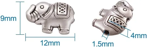 Miniatura 4 de FASHEWELRY Cuentas espaciadoras de forma animal de metal tibetano Elefante de plata antigua