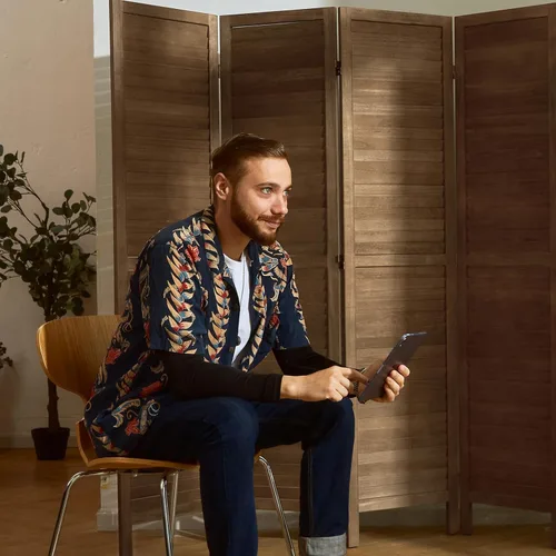 Miniatura 7 de Separadores de habitación y pantallas plegables de privacidad, separadores de madera con listones de pared para el hogar, oficina, dormitorio, 4
