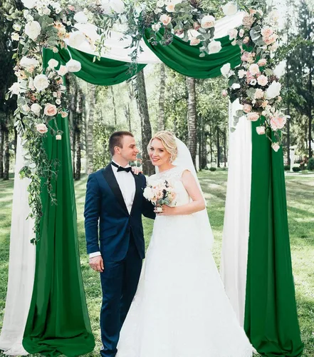 Miniatura 2 de Cortina de tela de gasa para boda, 20 pies, 2 paneles, cortinas de fondo transparentes, arcos de boda verdes para ceremonia, decoración de arco
