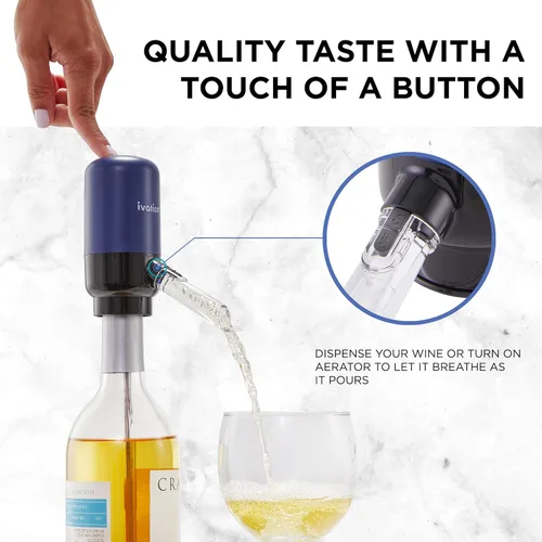 Miniatura 4 de Ivation Juego de regalo de vino todo en uno – Incluye abridor eléctrico de botellas, dispensador aireador, bomba preservadora, 2 tapones de corcho