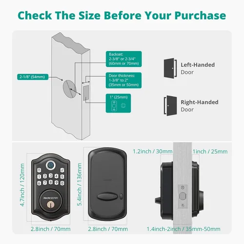 Miniatura 8 de AkaGear DS10 Pro - Cerradura de Puerta de Entrada sin Llave con Control de APP - Cerradura de Puerta Electrónica con Teclado de Huellas Dactilares