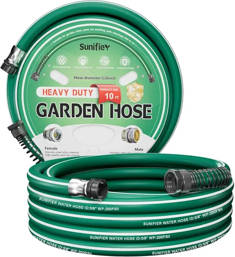 Miniatura 13 de Manguera de jardín corta de 10 pies 15 pies - Manguera de agua híbrida para exteriores con accesorios sólidos - Manguera de jardín flexible, sin