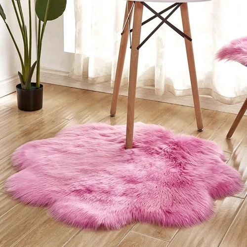 Miniatura 6 de Alfombra redonda de piel de oveja sintética, suave y lanuda. Alfombra mullida para el hogar, decoración de dormitorio, Púrpura (Flower Purple)