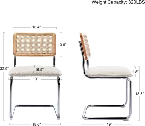Miniatura 2 de Juego de 4 sillas de comedor de ratán modernas de mediados de siglo, sillas de cocina Boucle con respaldo de ratán de malla tejida a mano y patas
