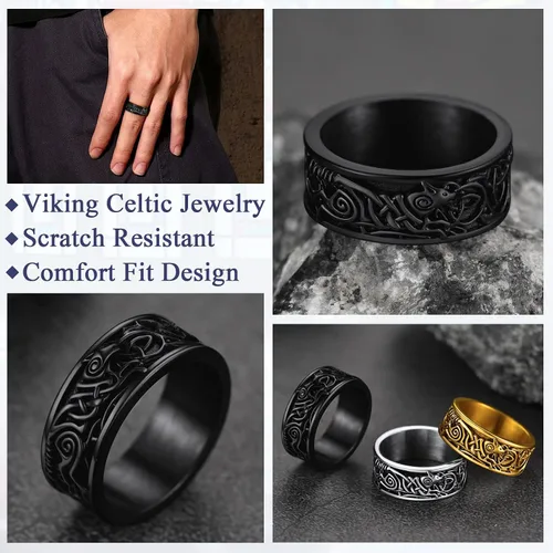 Miniatura 3 de FaithHeart Anillos de sello de cabeza de lobo para hombres y mujeres, anillo vikingo nórdico de acero inoxidable, tamaño 7891011121314 personalizado