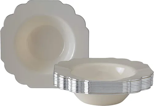 Miniatura 15 de SILVER SPOONS Platos desechables de diseño elegante para fiesta (10 piezas) Juego de cena desechable resistente de 10.75 pulgadas, platos de Blanco