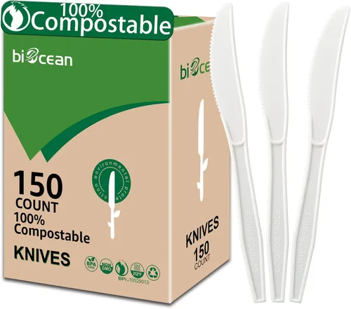 Miniatura 10 de Cuchillos 100% compostables, sin plástico, tenedores, cucharas, utensilios, los cubiertos pesados y resistentes son productos ecológicos