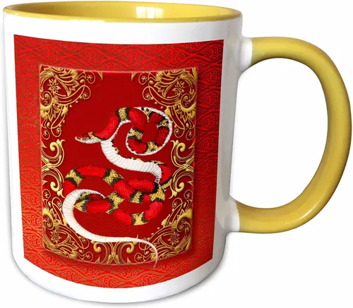Miniatura 14 de 3dRose (mug_101845_4) Año del zodiaco chino Año de la serpiente Año Nuevo chino rojo, dorado y negro - Taza negra de dos tonos, 11 oz