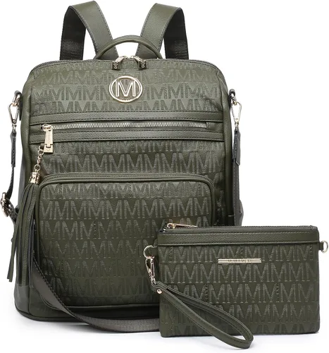 Miniatura 31 de MKP COLLECTION Mochila de moda para mujer, bolsa convertible grande para mujer, mochila de viaje, bolsa de hombro, juego de 2 piezas con borla, Beige