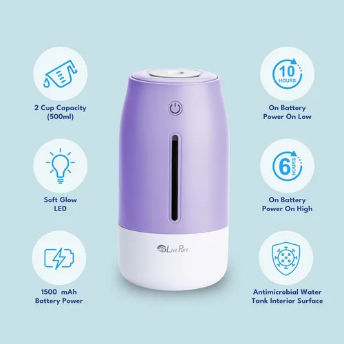 Miniatura 4 de LivePure Humidificadores de niebla fría para dormitorio. Humidificador pequeño para bebés, guardería, plantas, oficina. Humidificador ultrasónico