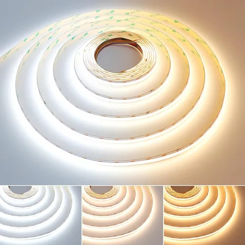 Miniatura 10 de GOMING 24V 10M(32.8ft) 3Pin 8mm Width CCT COB LED Strip 2700K-6500K Tunable White 576LED/M CRI 93+ Flexible IP20 Not Waterproof LED Tape Lights for