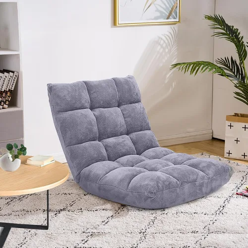 Miniatura 10 de Silla de suelo con soporte para el respaldo, silla reclinable plegable ajustable de 14 posiciones, silla de meditación con marco de acero, silla