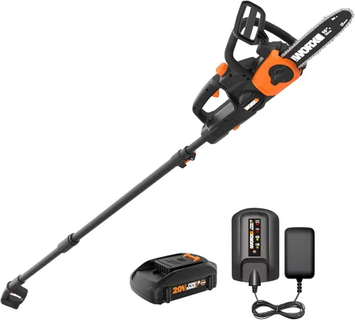 Worx WG323 20V Power Share Sierra de poste/cadena inalámbrica de 10" con tensión automática (batería y cargador incluidos)