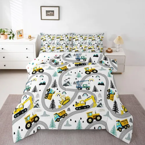 Miniatura 15 de Erosebridal Juego de ropa de cama de tren de dibujos animados para niños y niños, edredón de plumón de vehículos para niños, decoración