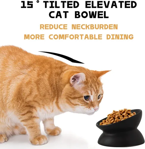 Miniatura 4 de Cuenco elevado de cerámica para gatos, cuencos de comida para gatos inclinados, de cerámica, apto para bigotes, antivómitos y reduce la carga