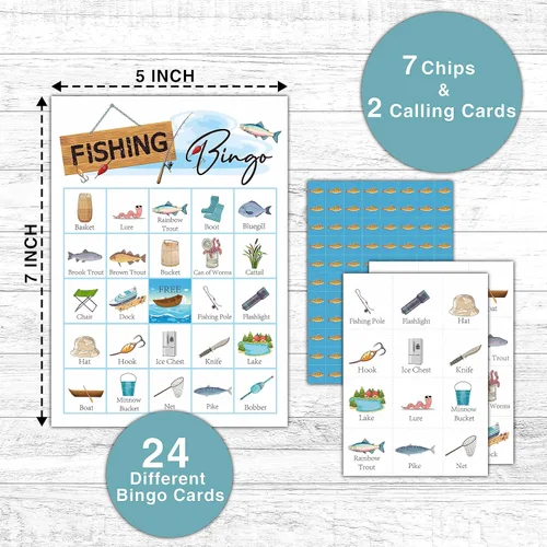 Miniatura 2 de Juego de bingo de pesca - Tarjeta de bingo de pesca Let's Go - Juego de 24 jugadores para actividades en interiores y exteriores - Fiesta