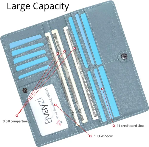 Miniatura 3 de Bveyzi Billeteras de cuero ultrafino con bloqueo RFID para tarjetas de crédito, billetera plegable para mujer