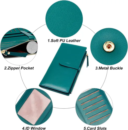 Miniatura 42 de Billeteras delgadas para mujer, tarjetero RFID plegable con bolsillo con cremallera, Mandala azul, Delgado