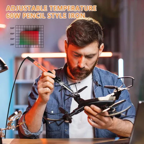 Miniatura 4 de Lápiz para soldar de 60 W y 110 V, temperatura ajustable, herramienta soldadora para reparación, reparación eléctrica, joyas y bricolaje