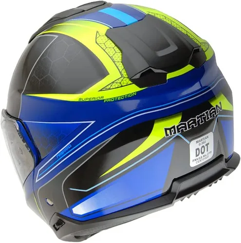 Miniatura 8 de Martian Casco modular de cara completa para motocicleta, protector solar con doble visera: HG362 azul amarillo