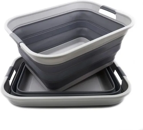 Miniatura 2 de SAMMART Cesta plegable de plástico para la ropa sucia de 42 litros, contenedor de almacenamiento plegable y organizador, tina de lavado portátil