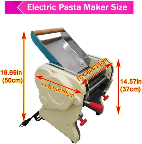 Miniatura 2 de Máquina eléctrica de prensa de pasta de acero inoxidable, máquina de fabricación de fideos de cuchillo redondo de 0.118 in, ancho ajustable