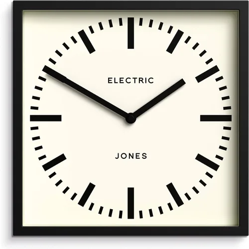 JONES CLOCKS® Reloj de pared Box Railway | Reloj de estación cuadrada | 10 pulgadas | Negro | Aspecto de diseñador genial para cocina, sala de estar