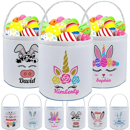 Miniatura 9 de kioskbanks Cesta de Pascua personalizada con nombre para niños, lona personalizada, cubo de Pascua, regalo para niños y niñas Estilo2-azul