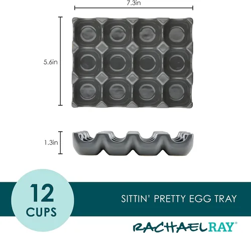 Miniatura 2 de Rachael Ray Bandeja/Soporte para huevos de cerámica de esmalte sólido, 12 tazas, gris oscuro