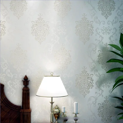 Q QIHANG Color crema no tejido del rollo del papel pintado del polvo de la perla del damasco del estilo europeo 3D los 1.7 ft x 32.8 ft=5.3㎡ Blanco