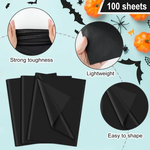 Miniatura 3 de NEBURORA 100 Hojas de Papel de Seda Negro para Bolsa de Regalo de 20 x 14 Pulgadas Papel de Seda de Envoltura a Granel Papel de Arte Decorativo