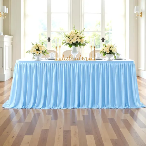 Miniatura 6 de Faldas de mesa color azul bebé para mesas rectangulares de 6 pies, falda de mesa para escritorio de profesores
